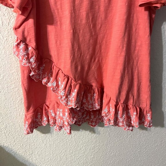 Matilda Jane Eureka Springs Embroidered Ruffle Top Size Small Coral Eyelet Tee - Picture 9 of 10